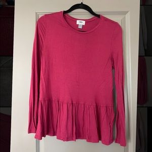 Dark Red Peplum Long Sleeve Top